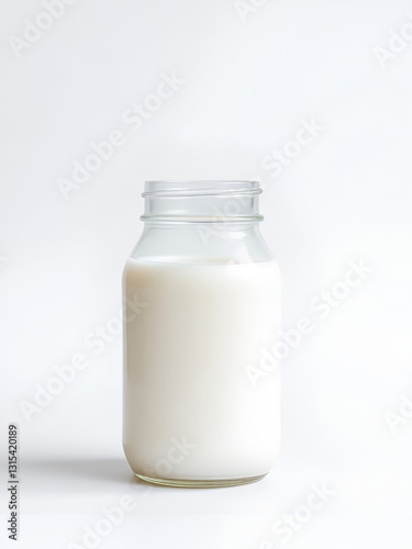 Minimalist jar of milk on plain background, soft lighting