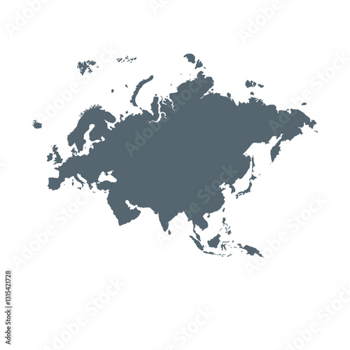 Map of Eurasia, sign silhouette. World Map Globe. Vector Illustration isolated on transparent background. Europe and Asia continent.