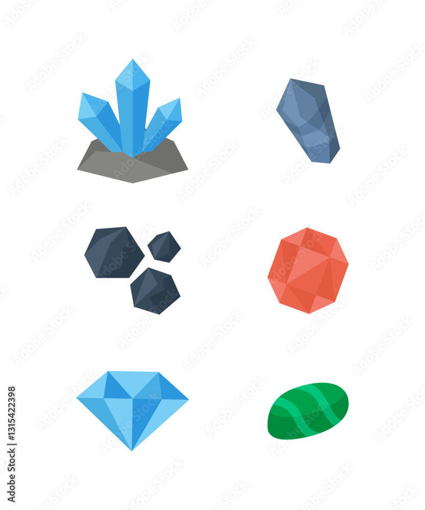 Obraz premium Assorted gems and rocks vector icons illustration