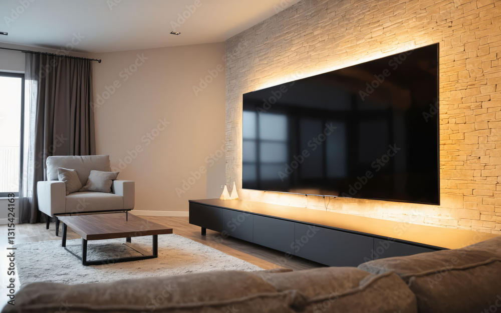 Fototapeta premium Modern Living Room with a Central Television