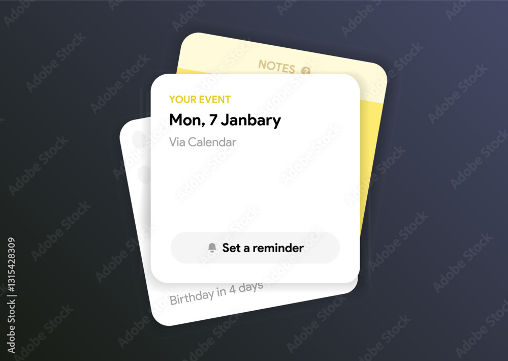 Note cards UI template with stacked reminder cards. Digital planner app for schedule, tasks, notifications, events, and to-do lists mock-up. Notes app. Editable vector illustration design