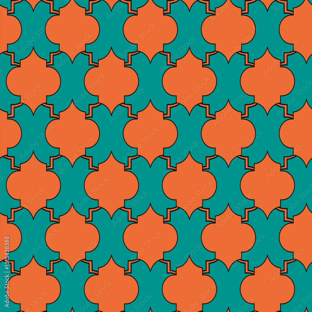 Fototapeta premium Arabic arabesque seamless pattern with colorful elements. Geometric background. Design greeting card for Ramadan Kareem, Islamic ornamental colorful detail of mosaic. Vector illustration.