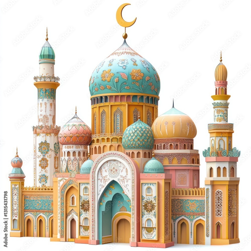 Fototapeta premium Colorful ornate mosque illustration.