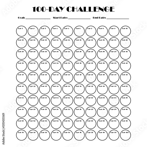 100 Day challenge calendar and goal Planner. Daily tracker with motivation word and goals. Plan your day make dream happen. Habit Tracker. Minimalist simple planner.