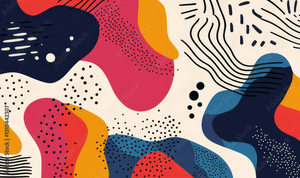 Fototapeta premium This vibrant abstract image showcases a mix of colors and shapes, evoking a sense of joy and creativity through its dynamic composition and playful design elements.