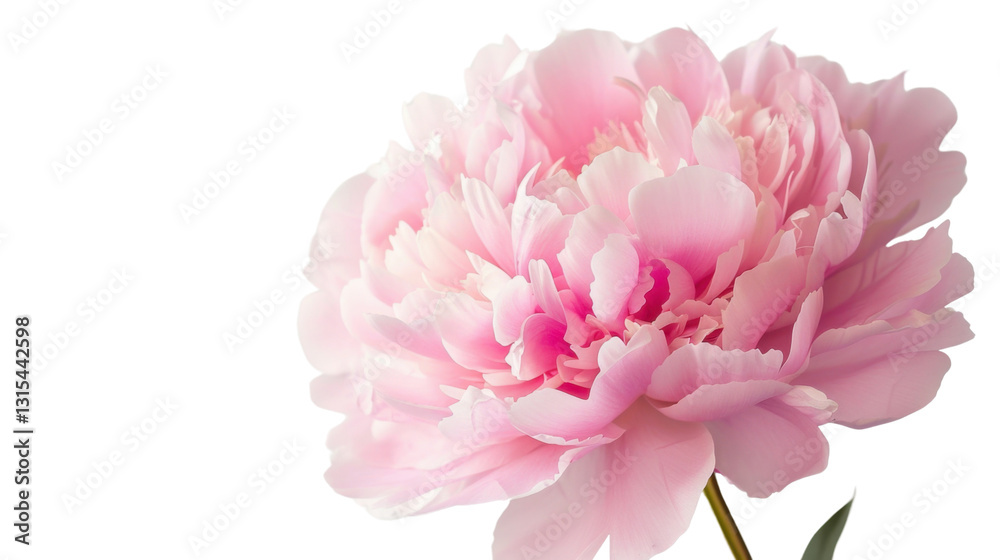 Pink peony blooming on transparent background with stem and leaf Pink peony blooming on transparent background with stem and leaf