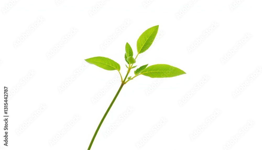 Single vibrant green plant, isolated on pure white background, herb, detail Single vibrant green plant, isolated on pure white background, herb, detail