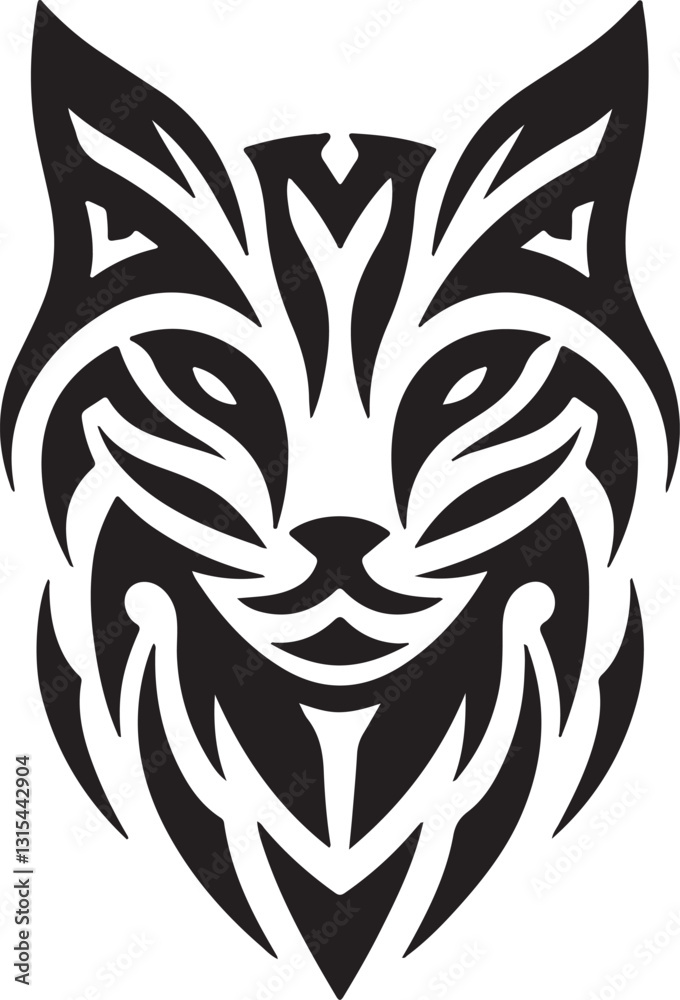 Bold Tribal-Style Cat Head Logo Vector in Black and White
Bold Tribal-Style Cat Head Logo Vector in Black and White