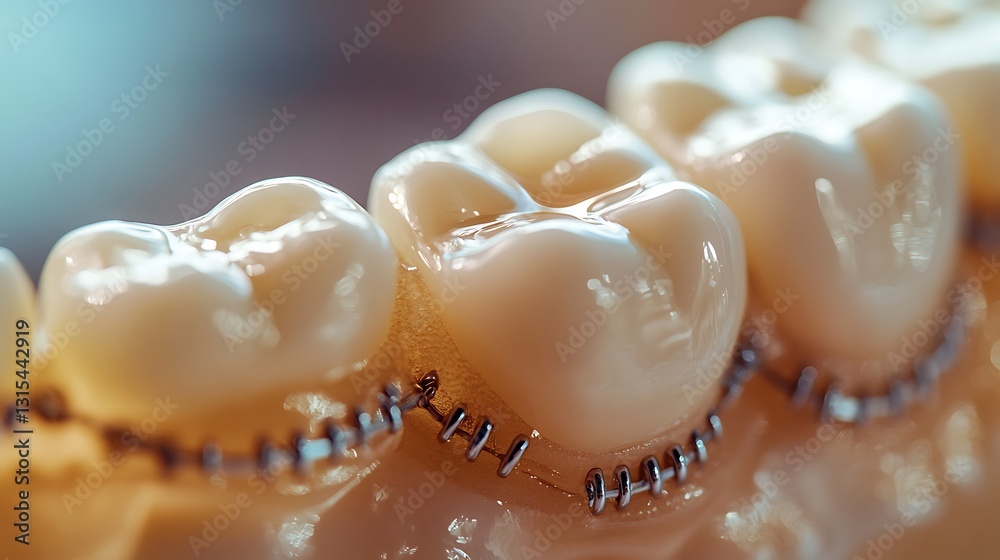 Close-up of teeth with metal braces. Close-up of teeth with metal braces.