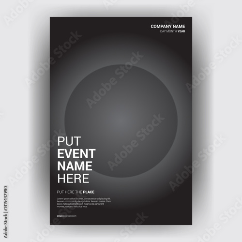 Dark event poster template with circle, date, placeholders
