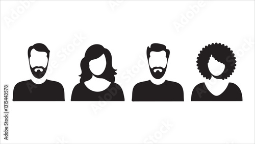 Diverse Team Icons Male, Female, Avatar, People, Group, Profile, User, Person, Silhouettes, Black