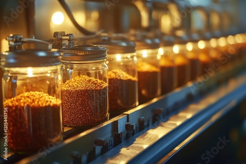 Wallpaper Mural Glass Jars Filled with Grains on Conveyor Belt in Factory Torontodigital.ca