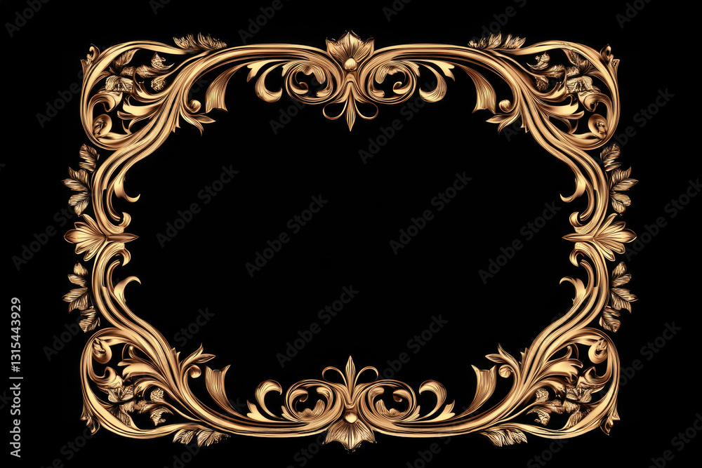 This ornate gold frame features intricate floral designs and a dark background, ideal for showcasing art or photographs with a luxurious appeal and classic elegance. This ornate gold frame features intricate floral designs and a dark background, ideal for showcasing art or photographs with a luxurious appeal and classic elegance.