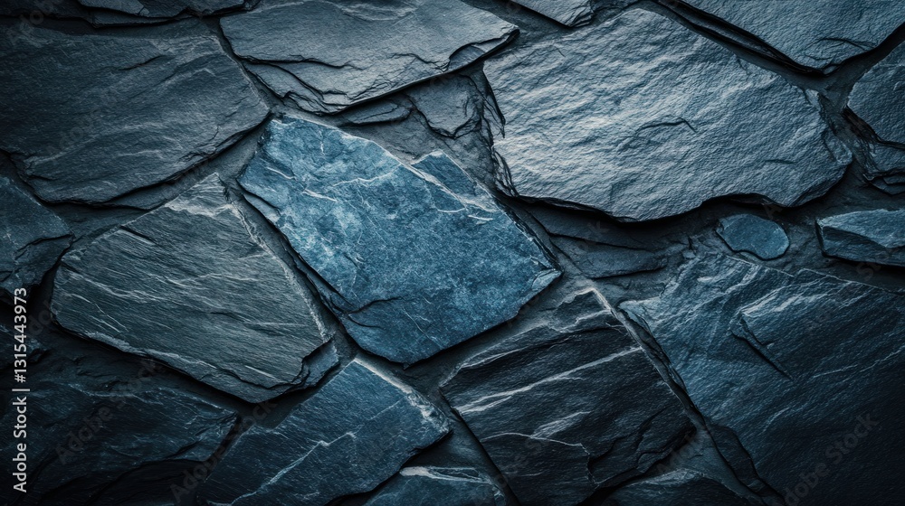 Dark Blue Slate Stone Wall Texture Irregular Shapes Background Dark Blue Slate Stone Wall Texture Irregular Shapes Background