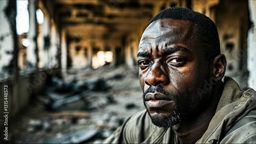 Wallpaper Mural A close up portrait of a man conveying intense emotions in an abandoned space Torontodigital.ca
