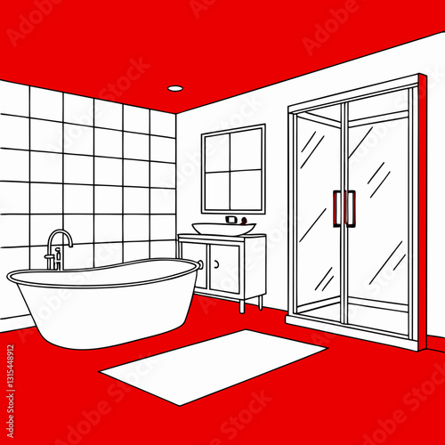 modern bathroom with red wall