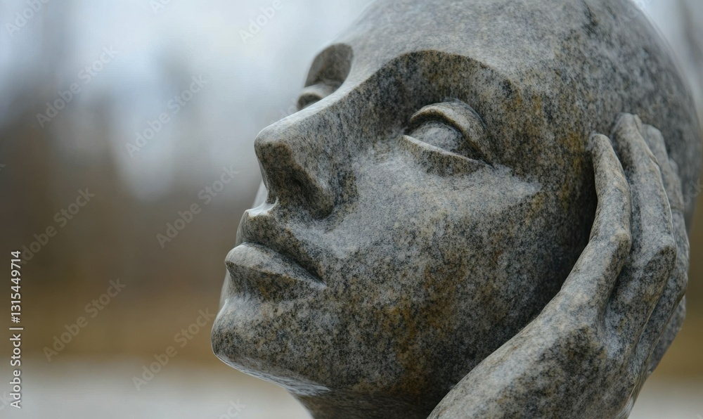 Close-up of a Thoughtful Stone Sculpture Close-up of a Thoughtful Stone Sculpture
