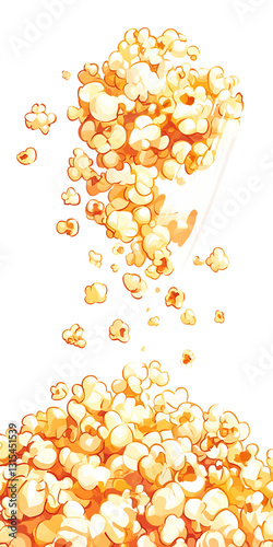 Popcorn Spilling From White Container Onto Pile With Transparent Background, PNG