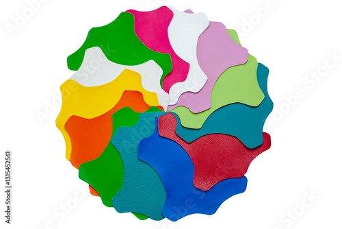 Artificial leather or dermantin for the manufacture of upholstered furniture, shoes or bags. Samples of multi-colored leatherette. Materials for the textile industry