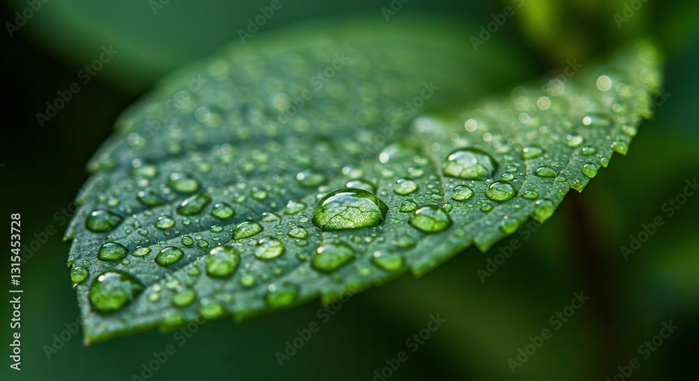 Fresh Green Leaf with Water Droplets in a Nature Close-up Fresh Green Leaf with Water Droplets in a Nature Close-up