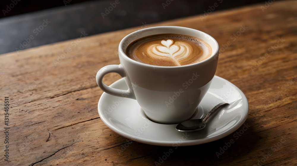 Fototapeta premium cup of coffee on wooden table, ai generated