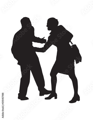 Obraz na płótnie Silhouette illustration depicts a dramatic scene where a woman is kicking a man. w salonie