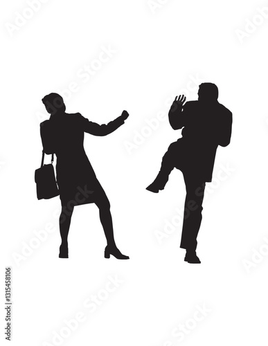 Obraz na płótnie Silhouette illustration depicts a dramatic scene where a woman is kicking a man. w salonie