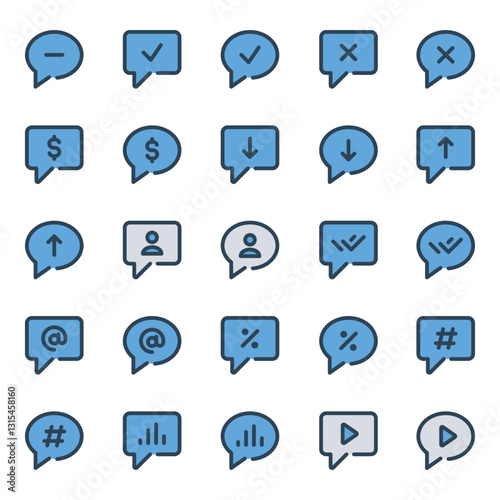 Filled blue outline icons set for Chat message