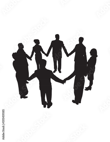 Obraz na płótnie Silhouette illustration of a group of people standing in a circle, holding hands. w salonie