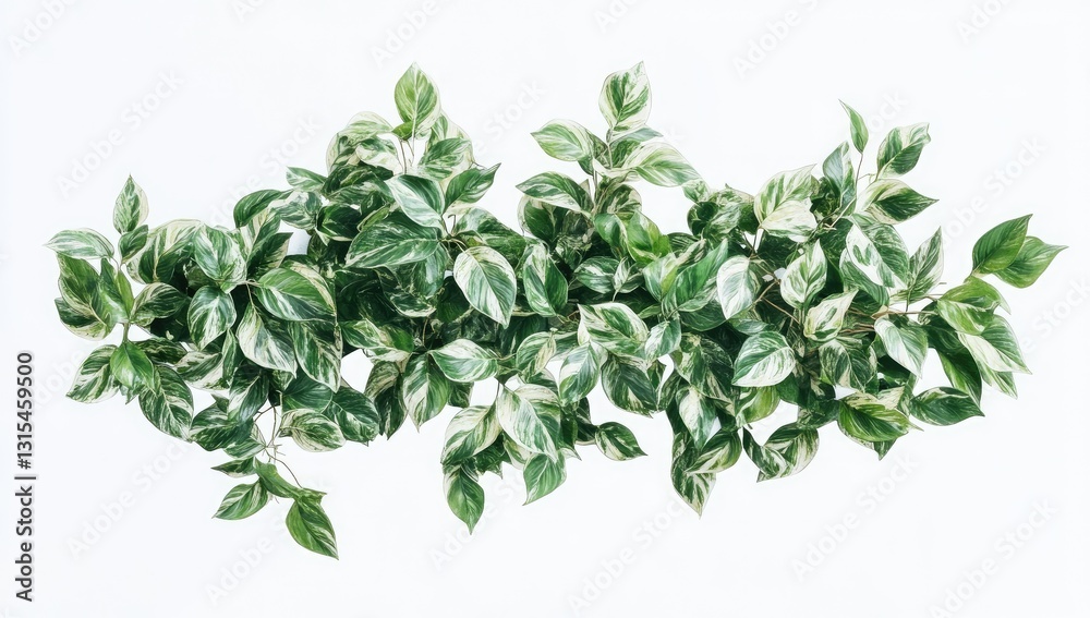 Variegated vine foliage, top view, white background