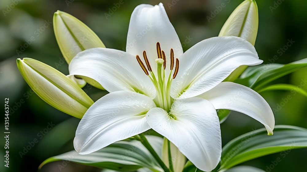 White Lily Blooming in Garden White Lily Blooming in Garden
