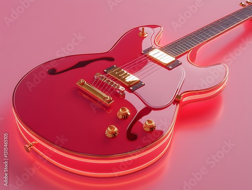 Red electric guitar neon pink background