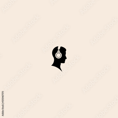 Head wearing headphones icon flat vector design.