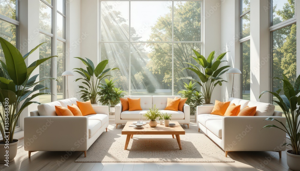 Fototapeta premium Sunlit Modern Living Room Interior Design