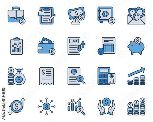 Filled blue outline icons set for Accounting