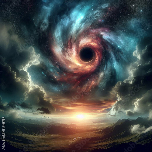 background Fantasy Galaxy Panorama and Black Hole ai generative