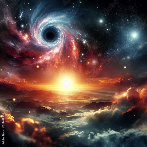 background Fantasy Galaxy Panorama and Black Hole ai generative