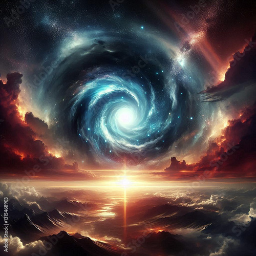 background Fantasy Galaxy Panorama and Black Hole ai generative