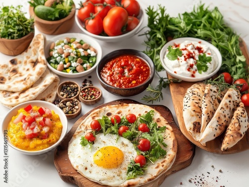 Abundant variety of middle eastern cuisine served on a table showcasing colorful dishes and unique flavors