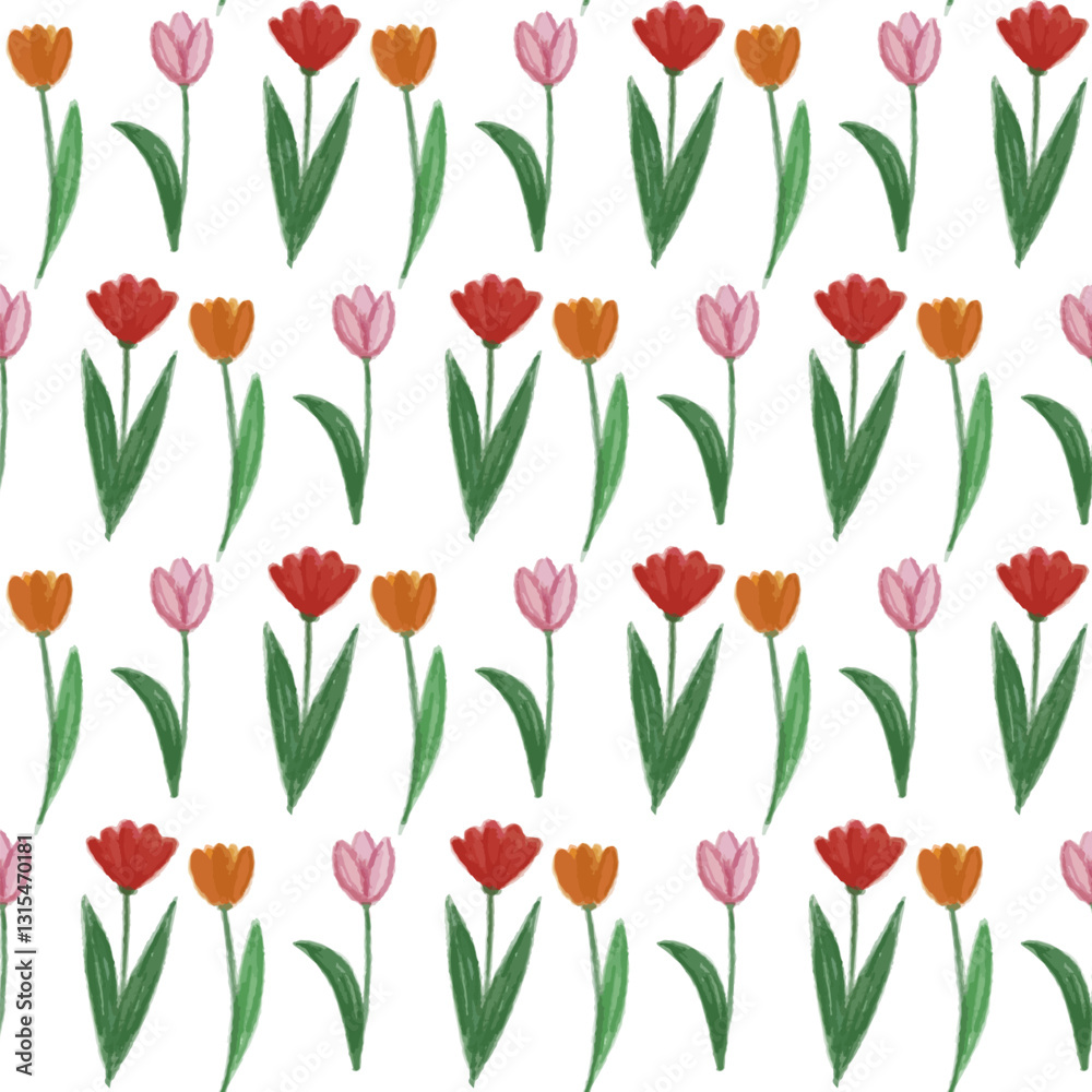 Obraz premium red and yellow tulips seamless pattern