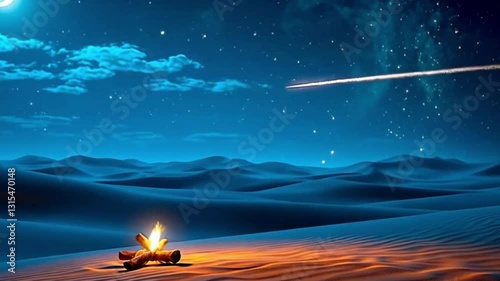 Moonlit Mirage: A Desert's Mystical Night, Where a Lamp Holds the Secrets of Genie Magic. Animated fantasy background, watercolor painting illustration style, seamless looping 4K video