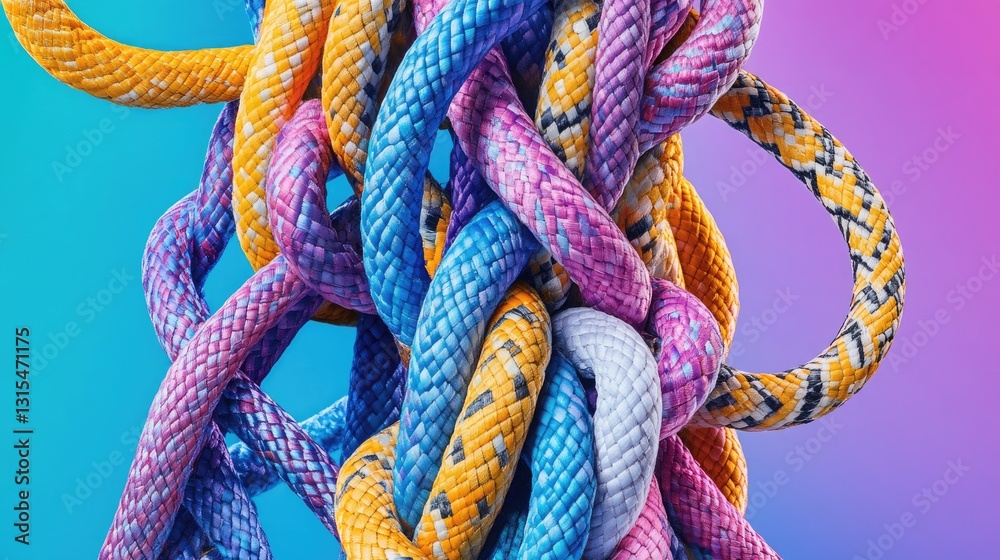 A dynamic composition of multiple colored ropes on a gradient background. A dynamic composition of multiple colored ropes on a gradient background.