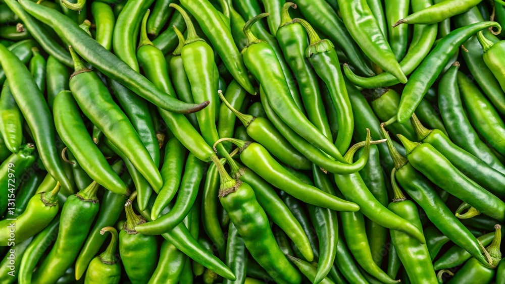 Aerial View of Vibrant Green Chili Peppers Displayed in a Store Aerial View of Vibrant Green Chili Peppers Displayed in a Store
