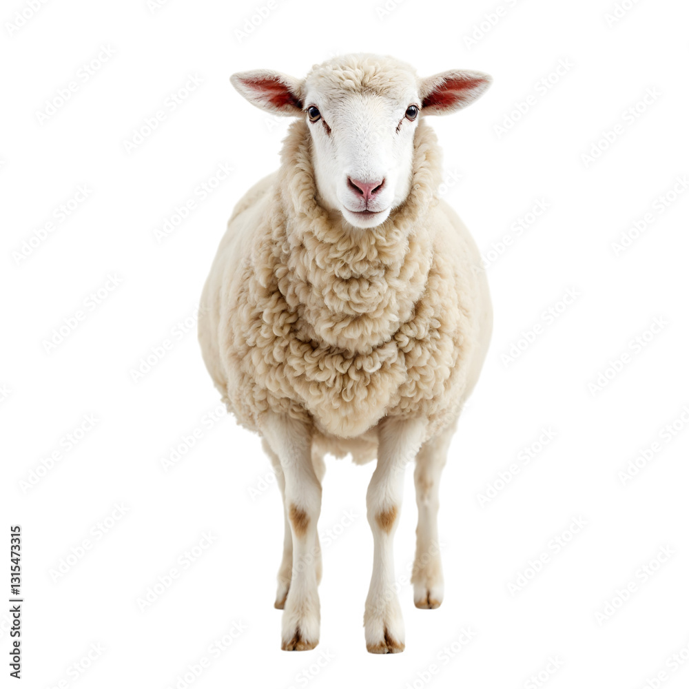 Fototapeta premium A Pristine Sheep Facing Forward Against a White Background