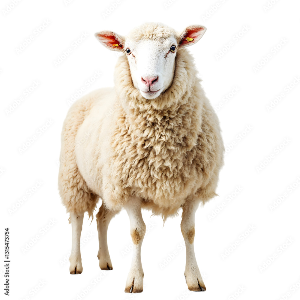 Fototapeta premium Adorable Sheep Portrait Against a Clean White Background
