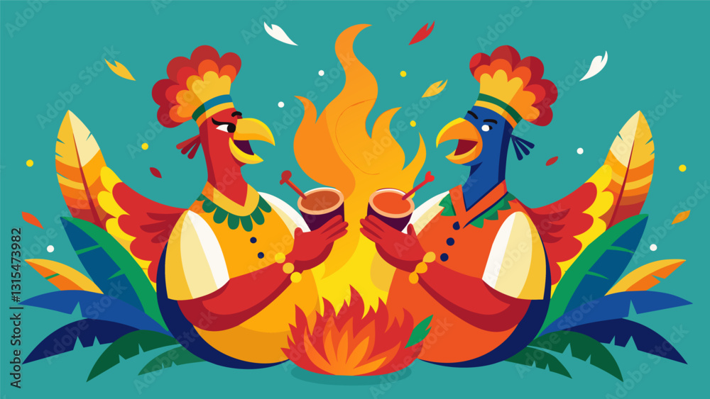 Obraz premium The vibrant energy of the Caribbean festival is mirrored in the bold flavors of the jerk chicken bursting with es and heat.. Vector illustration