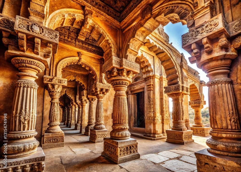 Ancient Ornate Archway and Columns: Majestic Ruins of a Historical Building Ancient Ornate Archway and Columns: Majestic Ruins of a Historical Building