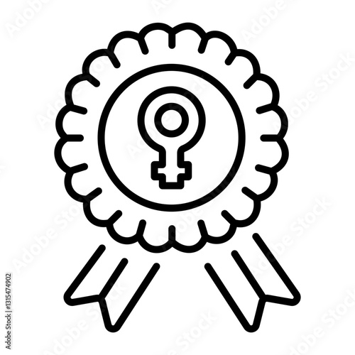 A line icon of a badge with female sign 