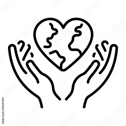 A line style icon of heart in hands depicting kindness 