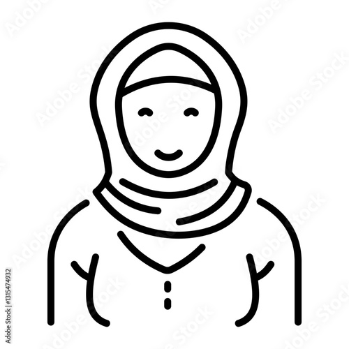 Muslim woman wearing hijab, linear style icon 